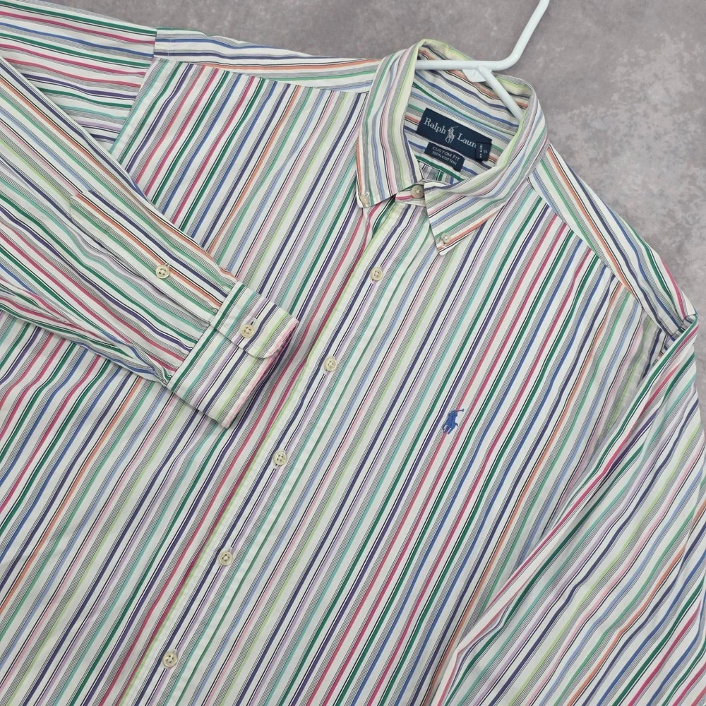 Polo Ralph Lauren Mens XL Button Down Shirt Multi Color Striped Custom Fit Pony‎